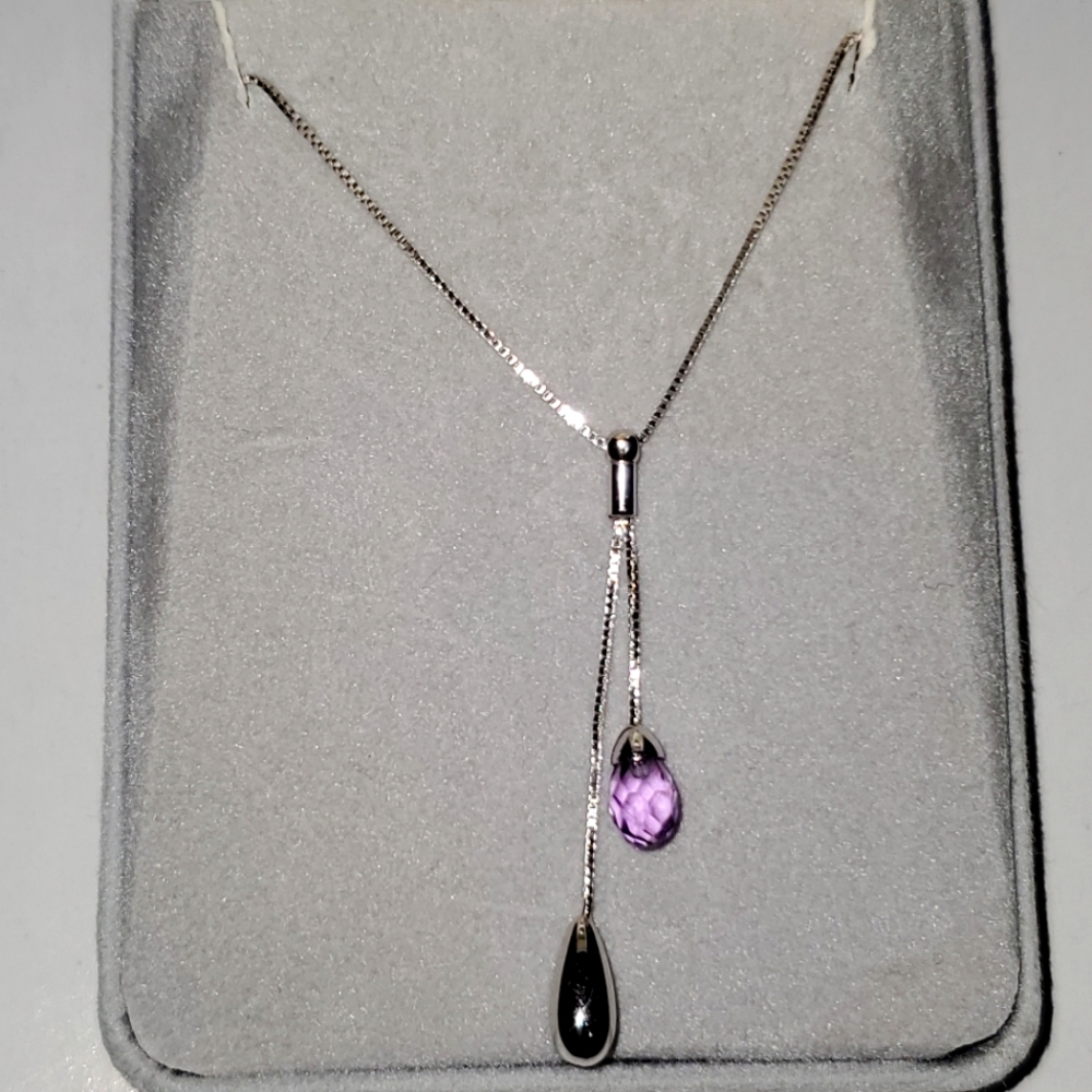 White gold Tear Drop Amethyst Pendant Necklace